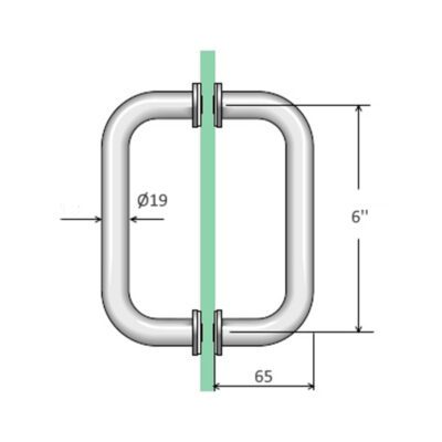 technical drawing of the d shaped glass door pull handle.