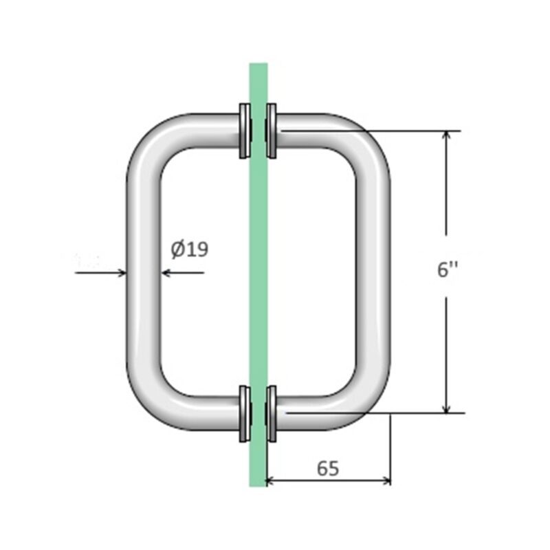 technical drawing of the d shaped glass door pull handle.
