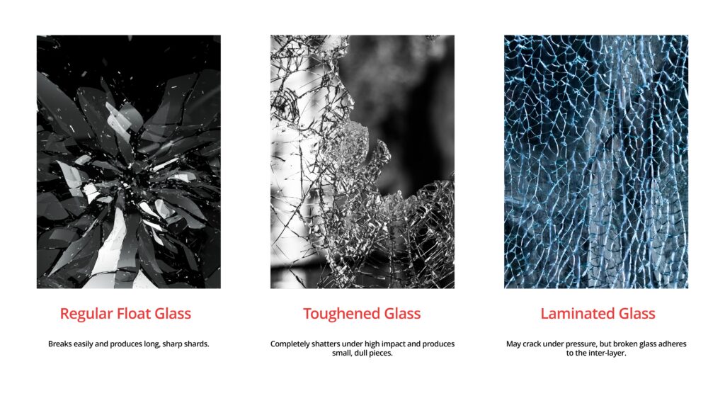 What's the difference between regular glass, toughened glass, and laminated glass?