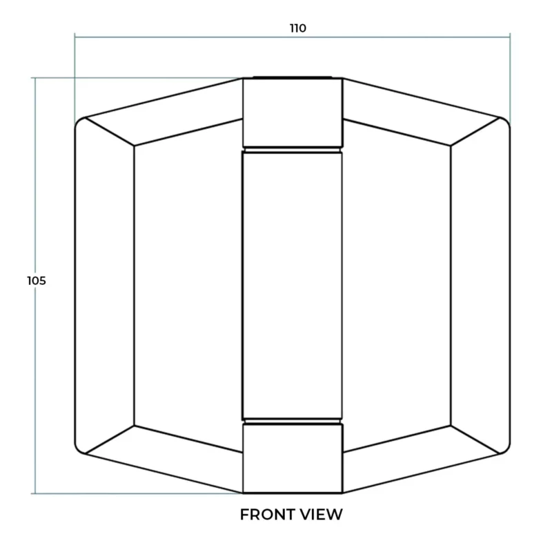 Technical drawing of the Polaris Series 155 glass clamp, front view, detailing dimensions and specifications for precise installation in balustrade systems.