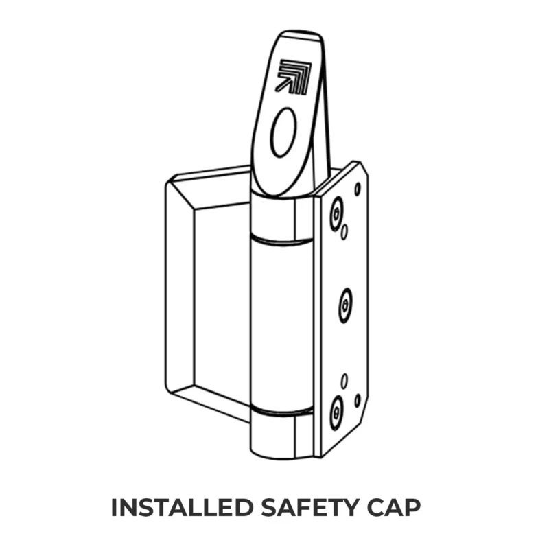 Technical drawing of the Polaris Series 155 glass clamp with an installed safety cap, demonstrating its secure and finished appearance in glass balustrade systems.