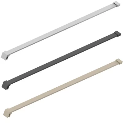 rectangular shower support arm in a range of colours, designed for wall-to-glass installation, providing secure support for glass panels in shower enclosures.