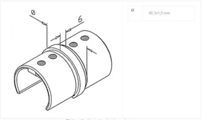 Technical drawing of a 48.3mm slotted tube connector for glass balustrade or handrail systems, showcasing its design for securely joining slotted tubes in architectural installations.