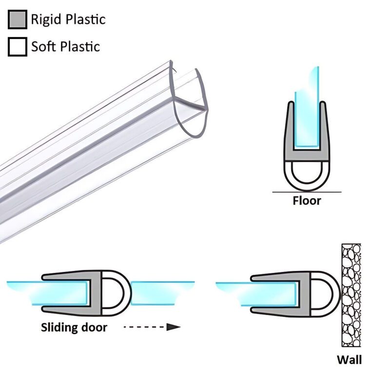 1000mm translucent compression seal for glass shower screens with technical drawing showing product detail.