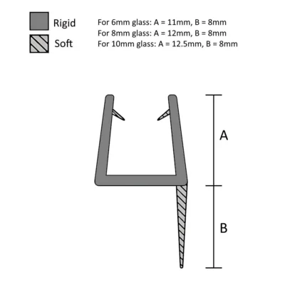 glass to wall seal technical drawing showing product details.