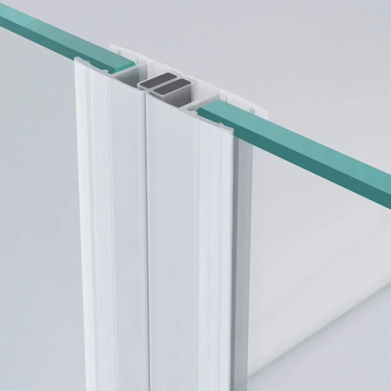 two glass panels with magnetic seal at 180 degree position between them.