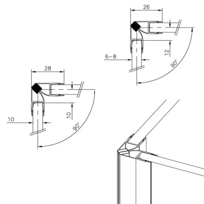 Technical drawing of 90 degree magnetic seals.