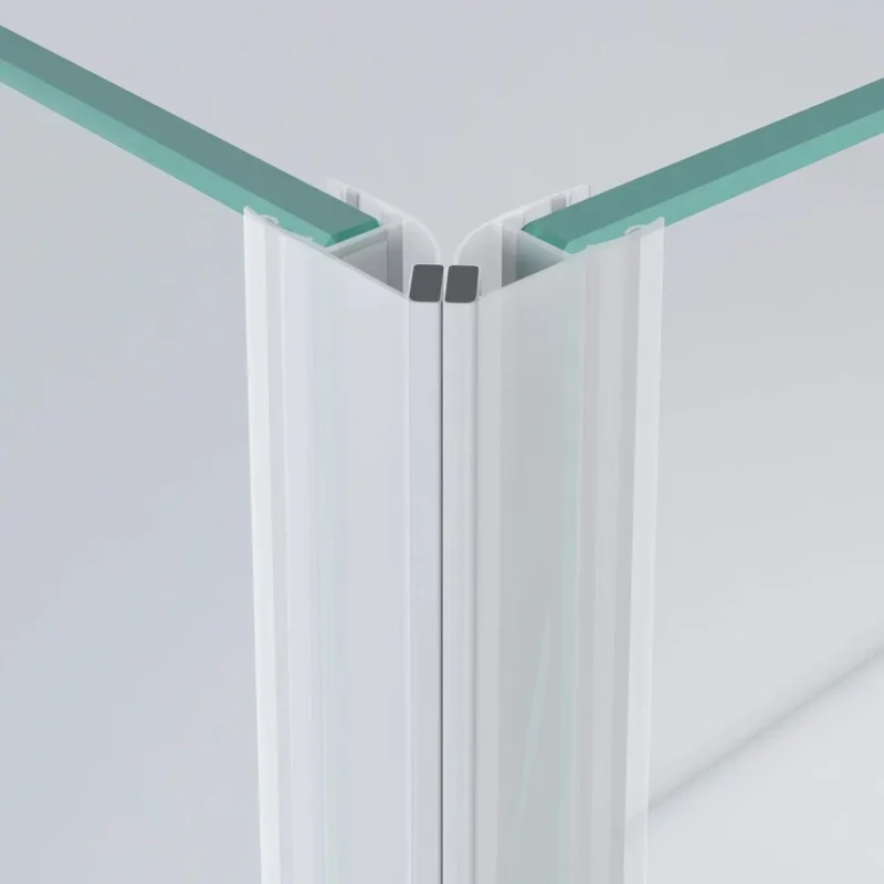 two glass panels with magnetic seal at 90 degree position between them.